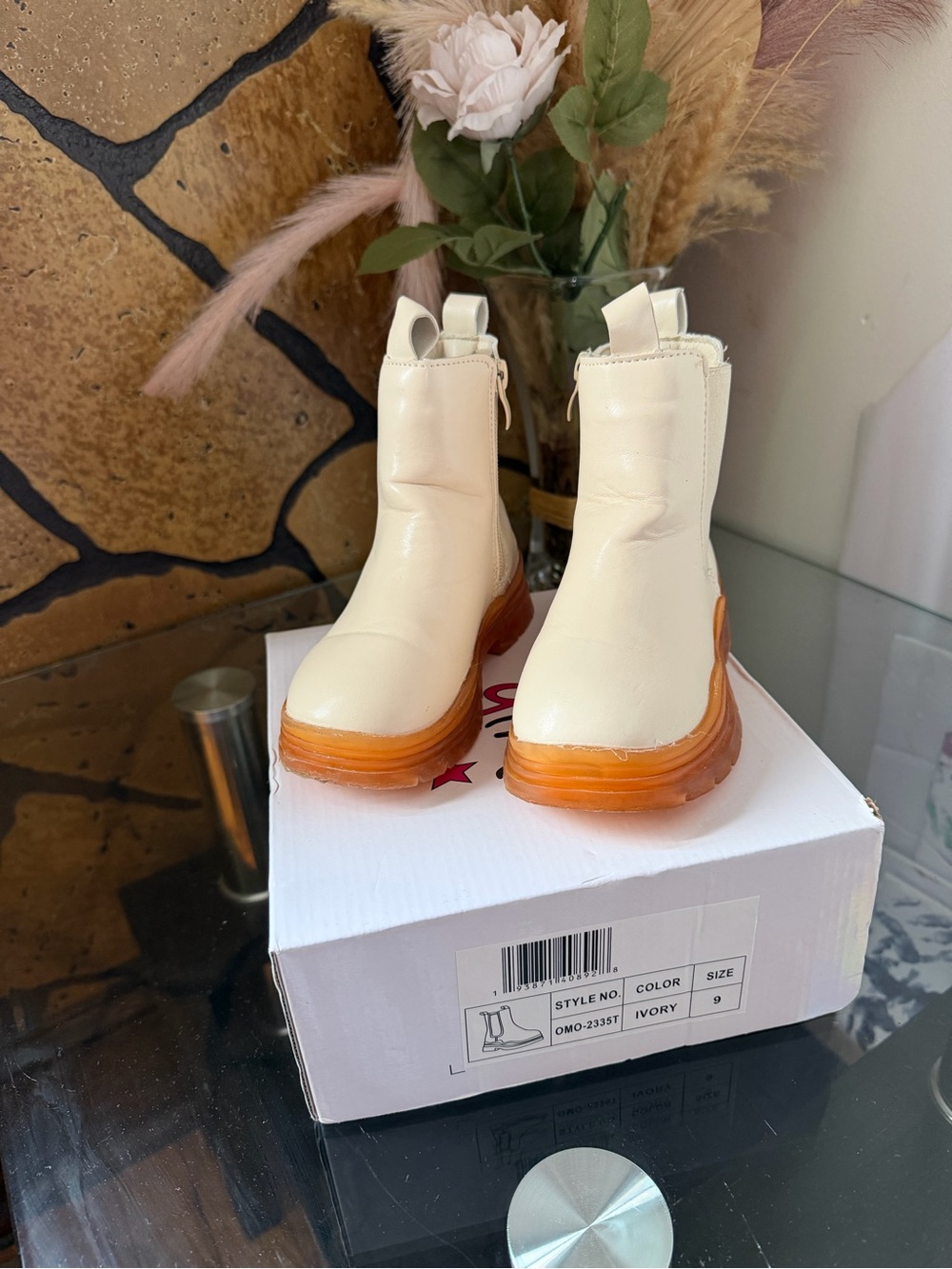Olivia Miller Ivory Toddler Girl Ankle Boots with Amber Sole